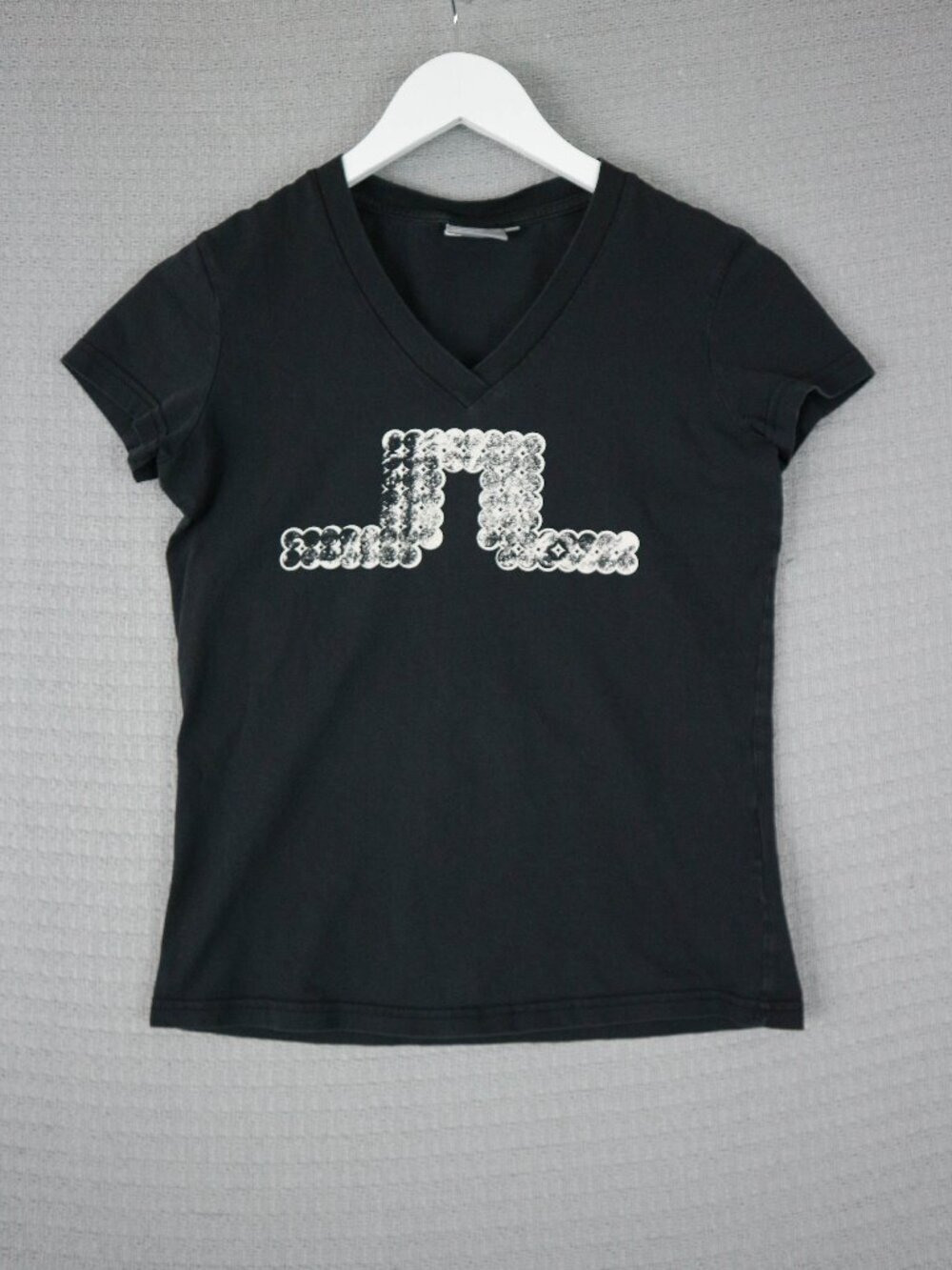 J Linderberg Logo Womens V Neck Tee Medium Black Golf Golfing